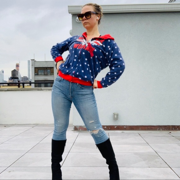 2in1 Vintage Wonder Woman Starred Turn Double Side Hoodie Red Blue - Picture 14 of 16